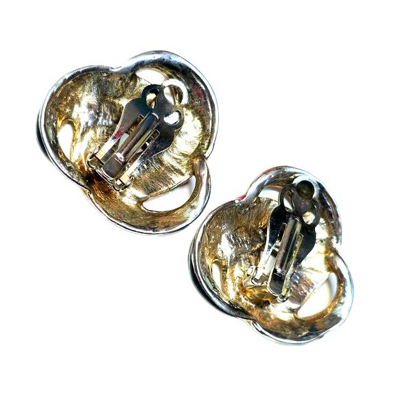 Vintage Red White Blue Large Enameled Knot Clip On Earrings - Picture 3 of 3